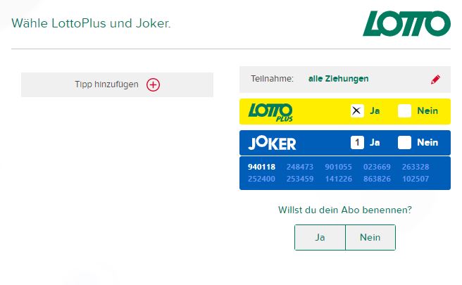 Wähle LottoPlus und Joker